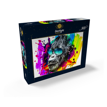 Colorful artistic monkey in glasses with colorful color plates on white background 500 Jigsaw Puzzle box view1