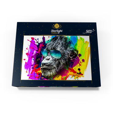 Colorful artistic monkey in glasses with colorful color plates on white background 500 Jigsaw Puzzle box view1