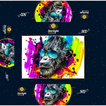 Colorful artistic monkey in glasses with colorful color plates on white background 500 Jigsaw Puzzle box 3D Modell