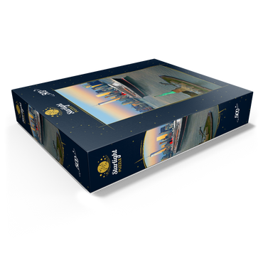 Harbor entrance with the Statue of Liberty the transatlantic liner Queen Mary 2 and One World Trade Center, Manhattan, New York City, New York, USA, Composing 500 Jigsaw Puzzle box view1