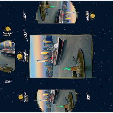 Harbor entrance with the Statue of Liberty the transatlantic liner Queen Mary 2 and One World Trade Center, Manhattan, New York City, New York, USA, Composing 500 Jigsaw Puzzle box 3D Modell