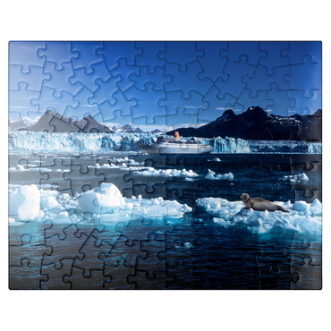 puzzleplate Cruise ship in front of Columbia Glacier, Prince William Sound, Alaska, USA 100 Jigsaw Puzzle