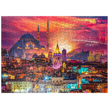 puzzleplate Istanbul skyline, Galata Tower, Süleymaniye Mosque (Ottoman Emperor's Mosque) and Bosphorus Bridge