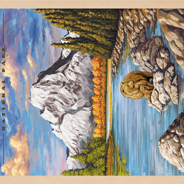 Grand Teton National Park - Grizzly Bear Hug, Vintage Travel Poster 1000 Jigsaw Puzzle 3D Modell