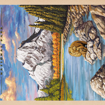 Grand Teton National Park - Grizzly Bear Hug, Vintage Travel Poster 500 Jigsaw Puzzle 3D Modell