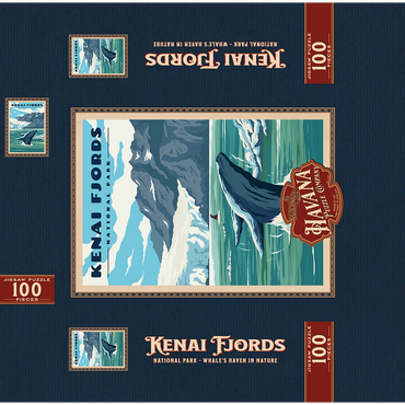 Kenai Fjords National Park - Whale's Haven in Nature, Vintage Travel Poster 100 Jigsaw Puzzle box 3D Modell