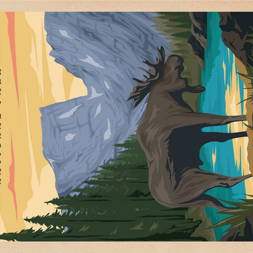 Rocky Mountain National Park - Moose in the Rocky Sunrise, Vintage Travel Poster 1000 Jigsaw Puzzle 3D Modell