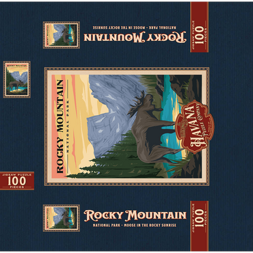 Rocky Mountain National Park - Moose in the Rocky Sunrise, Vintage Travel Poster 100 Jigsaw Puzzle box 3D Modell