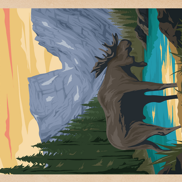 Rocky Mountain National Park - Moose in the Rocky Sunrise, Vintage Travel Poster 500 Jigsaw Puzzle 3D Modell