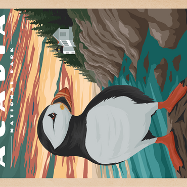 Acadia National Park - Bass Harbor Puffins, Vintage Travel Poster 100 Jigsaw Puzzle 3D Modell