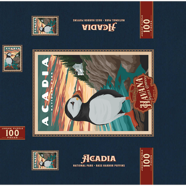 Acadia National Park - Bass Harbor Puffins, Vintage Travel Poster 100 Jigsaw Puzzle box 3D Modell