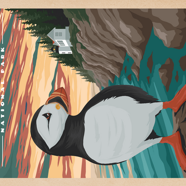 Acadia National Park - Bass Harbor Puffins, Vintage Travel Poster 500 Jigsaw Puzzle 3D Modell