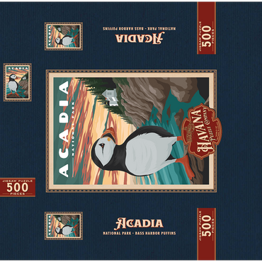 Acadia National Park - Bass Harbor Puffins, Vintage Travel Poster 500 Jigsaw Puzzle box 3D Modell