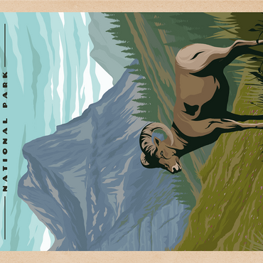 Glacier National Park - Where the Bighorn Sheep Roam, Vintage Travel Poster 1000 Jigsaw Puzzle 3D Modell
