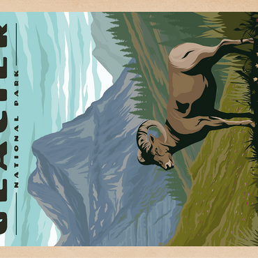 Glacier National Park - Where the Bighorn Sheep Roam, Vintage Travel Poster 100 Jigsaw Puzzle 3D Modell