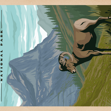 Glacier National Park - Where the Bighorn Sheep Roam, Vintage Travel Poster 500 Jigsaw Puzzle 3D Modell