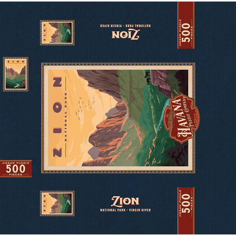 Zion National Park - Virgin River, Vintage Travel Poster 500 Jigsaw Puzzle box 3D Modell