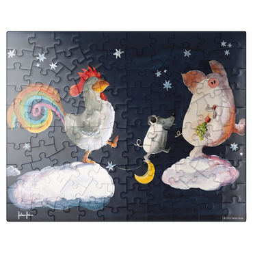 puzzleplate In Heven - Heine Three friends in heaven - Helme Heine 100 Jigsaw Puzzle