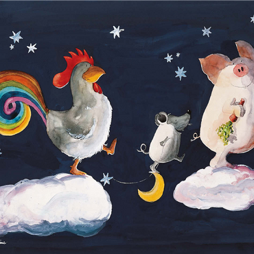 In Heven - Heine Three friends in heaven - Helme Heine 100 Jigsaw Puzzle 3D Modell