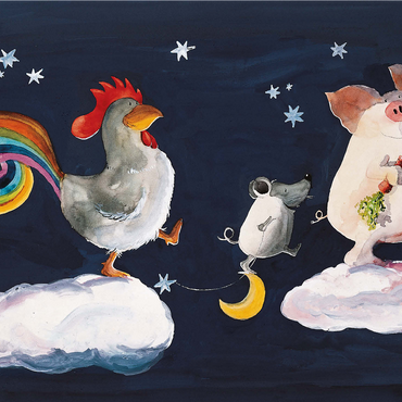 In Heven - Heine Three friends in heaven - Helme Heine 500 Jigsaw Puzzle 3D Modell