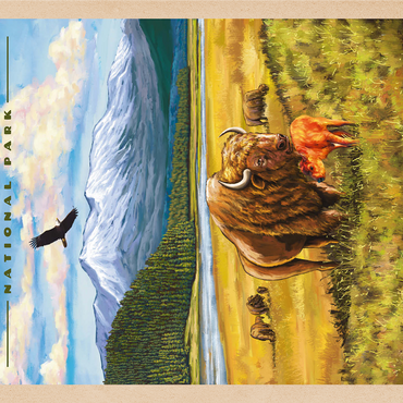 Yellowstone National Park - Hayden Valley Bisons, Vintage Travel Poster 1000 Jigsaw Puzzle 3D Modell