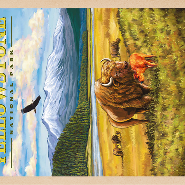 Yellowstone National Park - Hayden Valley Bisons, Vintage Travel Poster 100 Jigsaw Puzzle 3D Modell