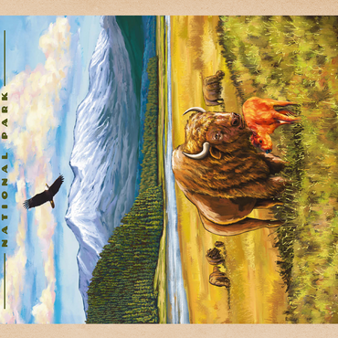 Yellowstone National Park - Hayden Valley Bisons, Vintage Travel Poster 500 Jigsaw Puzzle 3D Modell