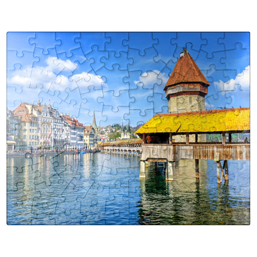 puzzleplate Water Tower and Chapel Bridge in Lucerne, Switzerland 100 Jigsaw Puzzle