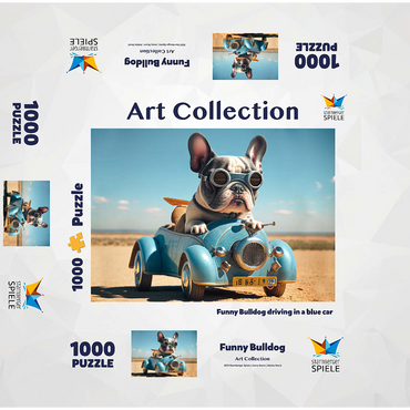 Funny bulldog driving car 1000 Jigsaw Puzzle box 3D Modell