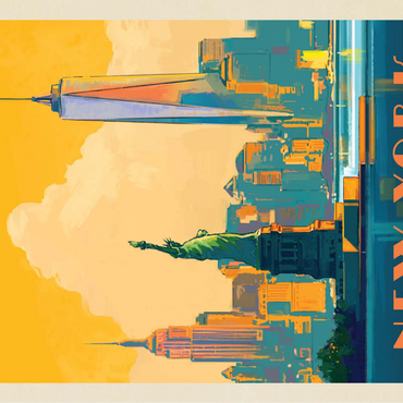 New York City: Skyline Glow, Vintage Poster 100 Jigsaw Puzzle 3D Modell