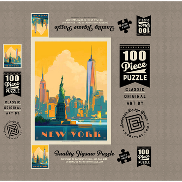 New York City: Skyline Glow, Vintage Poster 100 Jigsaw Puzzle box 3D Modell