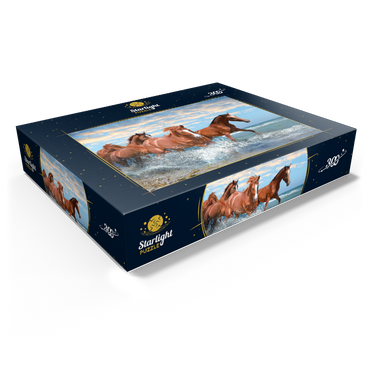 Beautiful Horses Running Through the Sea on a Beach 300 Jigsaw Puzzle box view1
