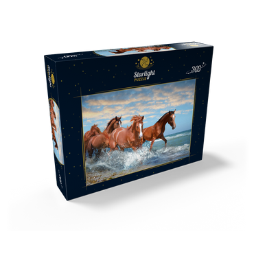 Beautiful Horses Running Through the Sea on a Beach 300 Jigsaw Puzzle box view2
