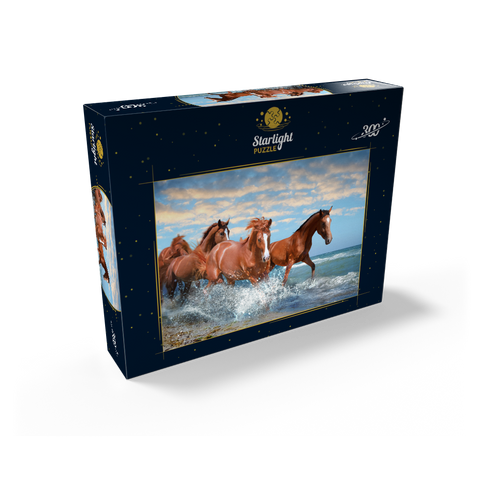 Beautiful Horses Running Through the Sea on a Beach 300 Jigsaw Puzzle box view2