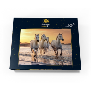 White Camargue Horses Galloping on a Beach in France 300 Jigsaw Puzzle box view3