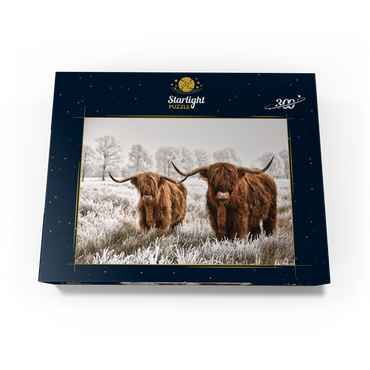 Hairy Scottish Highland cattle in a winter landscape 300 Jigsaw Puzzle box view3