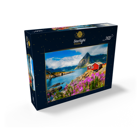 Typical red fishing houses in a harbor in Lofoten Norway 300 Jigsaw Puzzle box view2