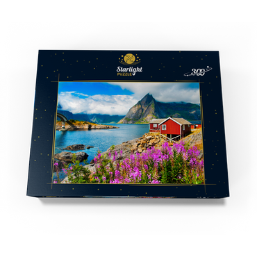 Typical red fishing houses in a harbor in Lofoten Norway 300 Jigsaw Puzzle box view3