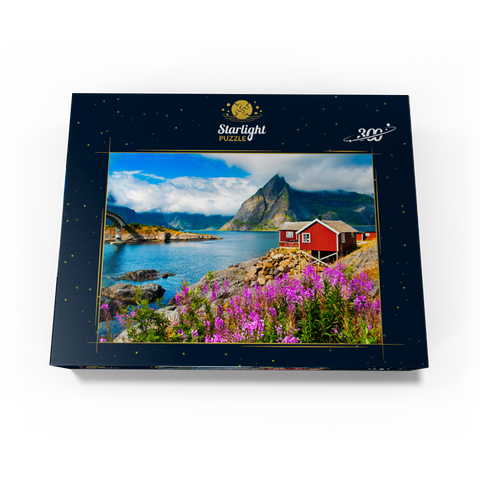 Typical red fishing houses in a harbor in Lofoten Norway 300 Jigsaw Puzzle box view3