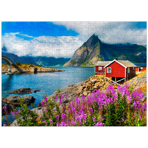 puzzleplate Typical red fishing houses in a harbor in Lofoten Norway 300 Jigsaw Puzzle