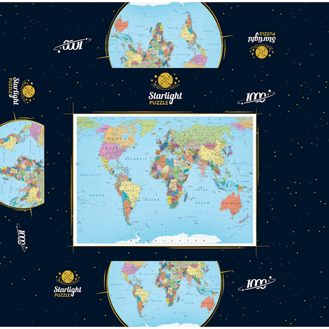 Color world map - borders, countries, roads and cities 1000 Jigsaw Puzzle box 3D Modell