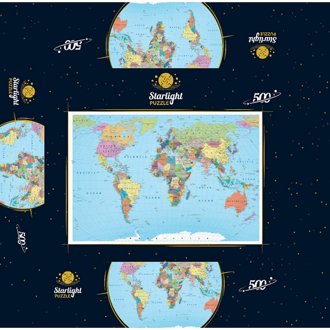 Color world map - borders, countries, roads and cities 500 Jigsaw Puzzle box 3D Modell