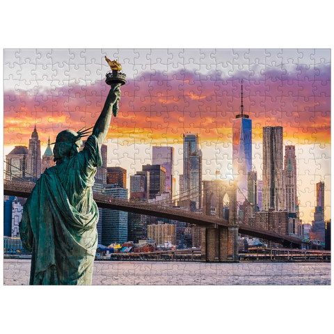 puzzleplate Statue of Liberty and New York City skyline at sunset USA 300 Jigsaw Puzzle