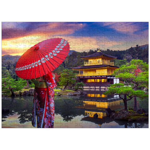 puzzleplate Woman in Traditional Japanese Kimono Kinkakuji Temple Kyoto Japan 300 Jigsaw Puzzle