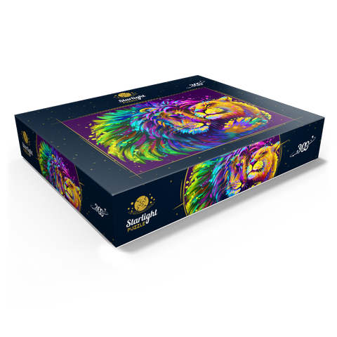Artistic neon lion hugging lioness in pop art style 300 Jigsaw Puzzle box view1