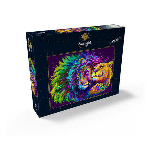 Artistic neon lion hugging lioness in pop art style 300 Jigsaw Puzzle box view2