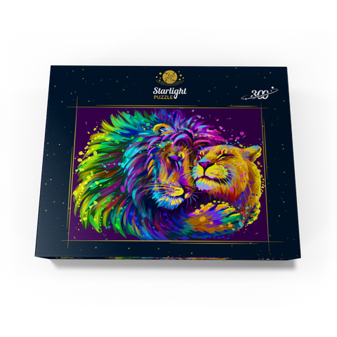 Artistic neon lion hugging lioness in pop art style 300 Jigsaw Puzzle box view3