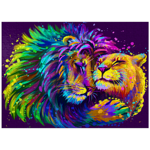 puzzleplate Artistic neon lion hugging lioness in pop art style 300 Jigsaw Puzzle