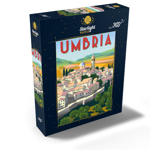Umbria Italy art deco style vintage poster illustration 300 Jigsaw Puzzle box view2