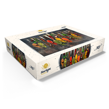 Assortment of natural spices on vintage spoons on dark slate 300 Jigsaw Puzzle box view1